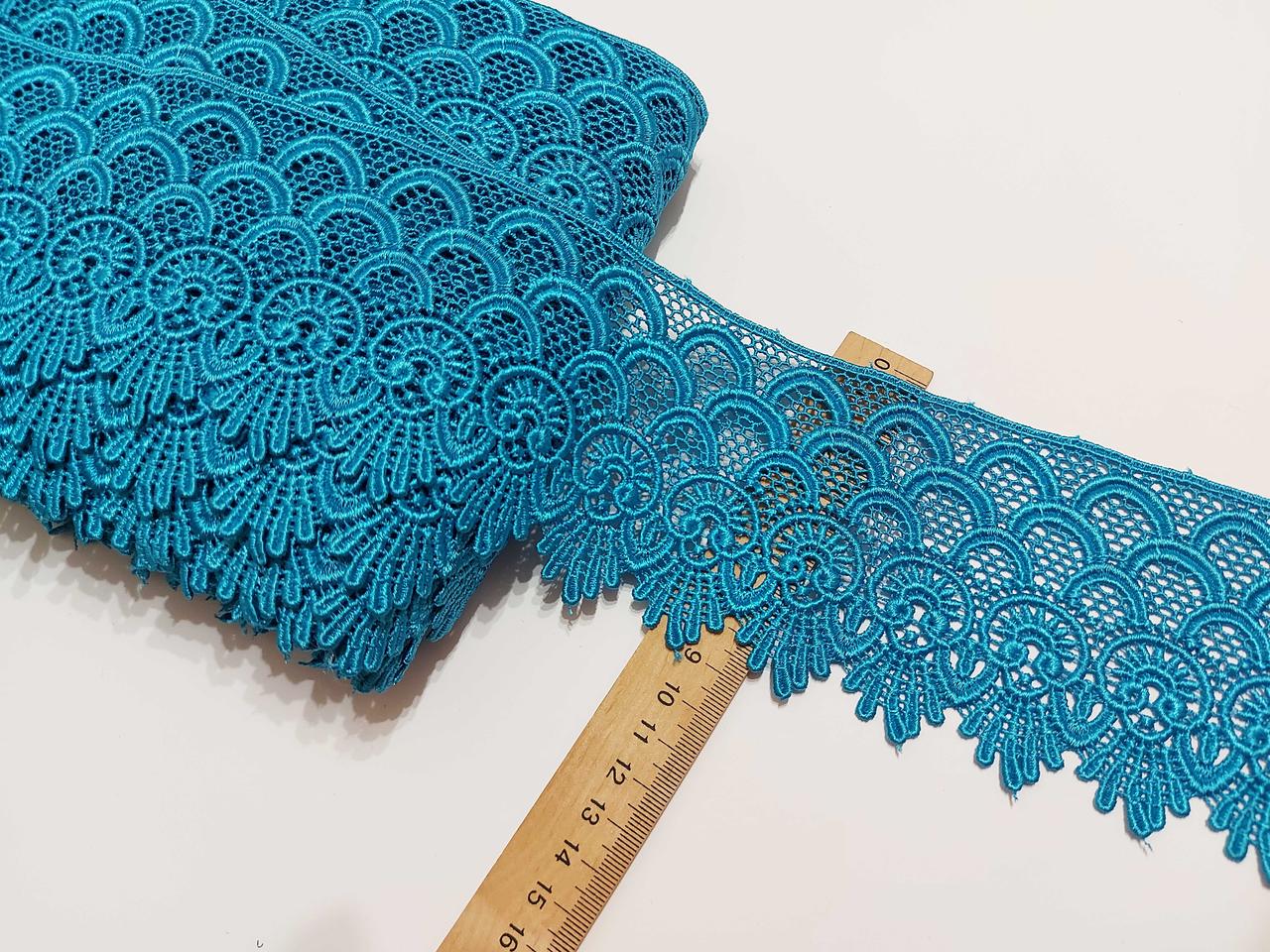 Мереживо макраме на метраж бірюза, 9 см.