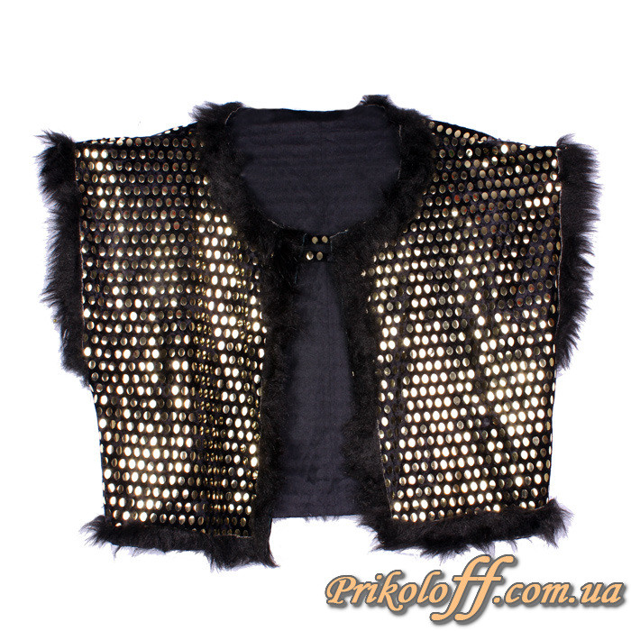 Чорна коротка жилетка із золотими паєтками, розмір XXXL, фото 1