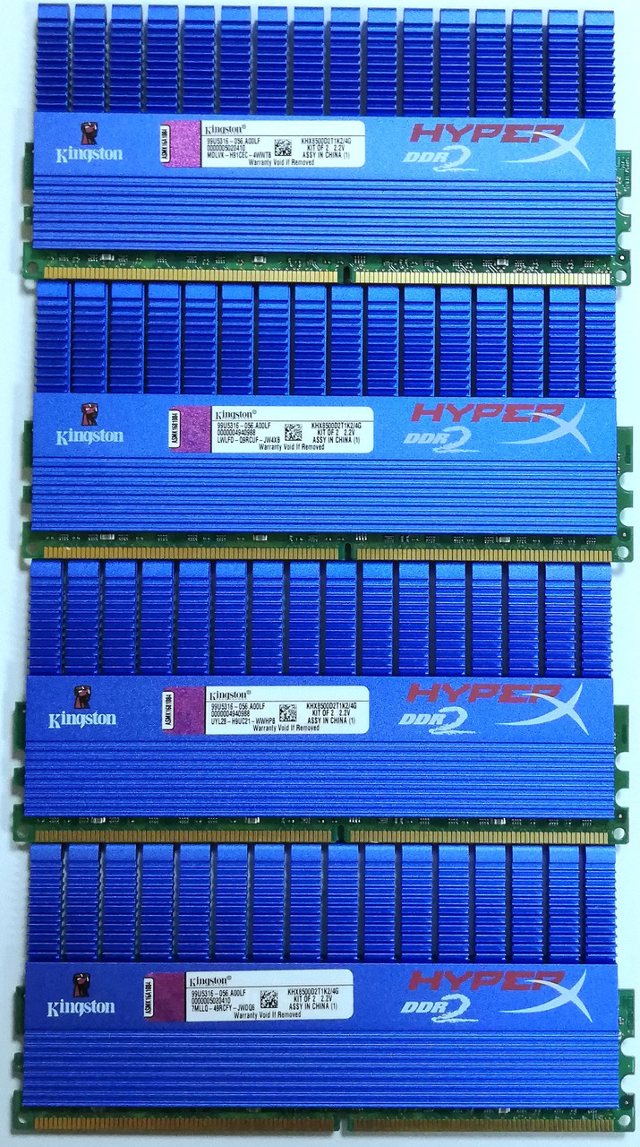 Комплект оперативної пам'яті Kingston HyperX DDR2 8Gb (4*2Gb) 1066MHz 8500U CL5 (KHX8500D2T1K2/4G) Б/В