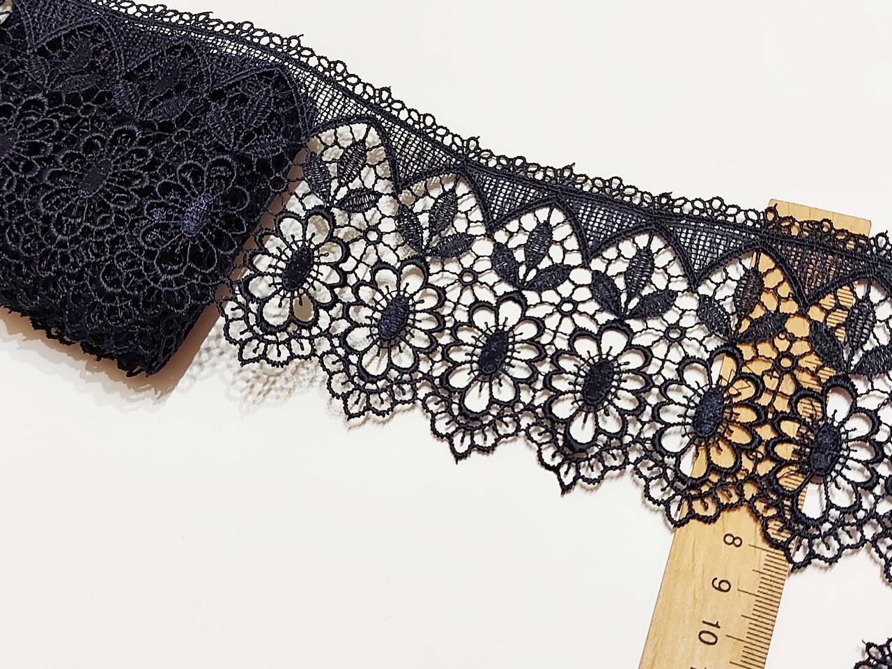 Мереживо на метраж, кружево макраме. Дуже темно синє, майже чорне, 8 см