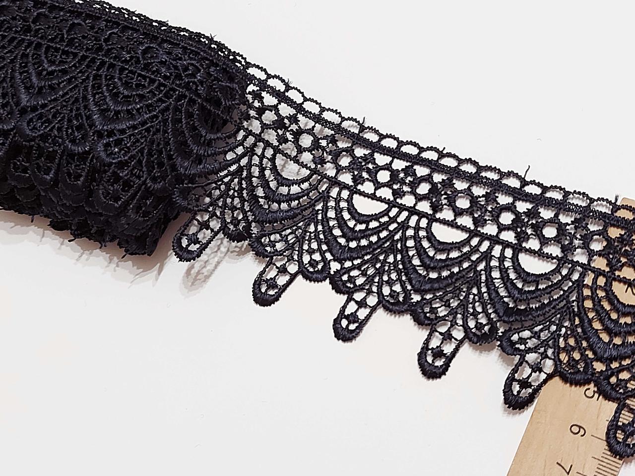 Мереживо на метраж, кружево макраме. Дуже темно синє, майже чорне, 6 см