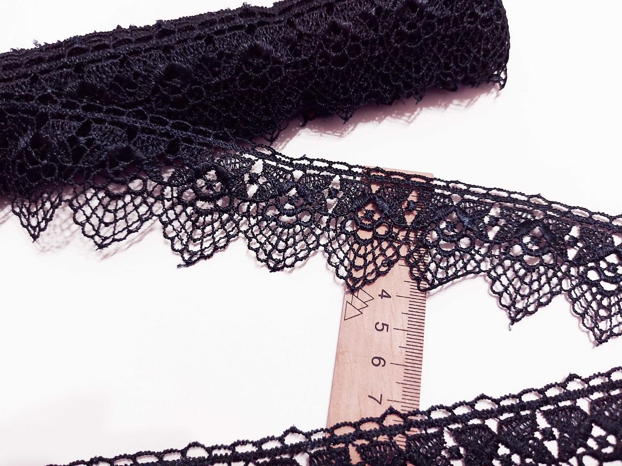 Мереживо на метраж, кружево макраме. Дуже темно синє, майже чорне, 4 см