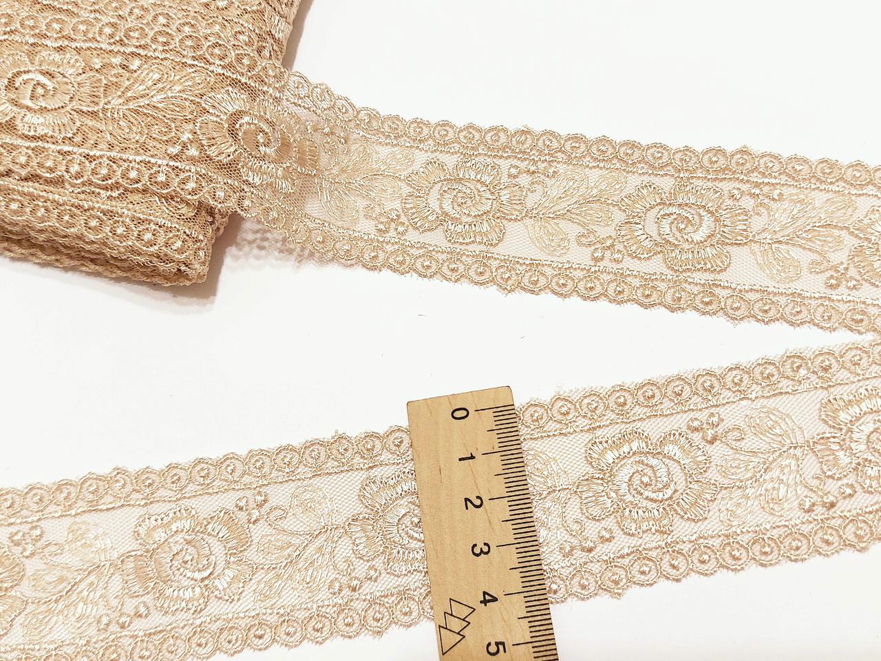 Мереживо на метраж вставка гіпюр на сітці бежеве 4,5см. Тайланд