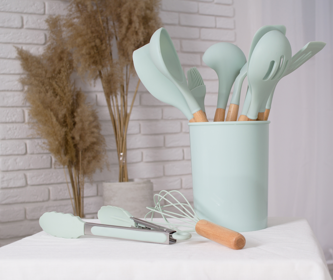 Кухонний набір з 12 предметів Kitchen Art зелений з бамбуковою ручкою VIP кухонне приладдя