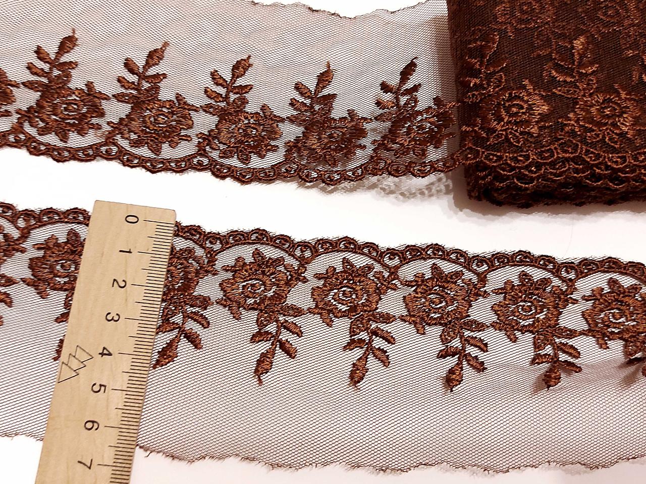 Мереживо гіпюр на сітці коричневе "Петлі" 7см. Тайланд