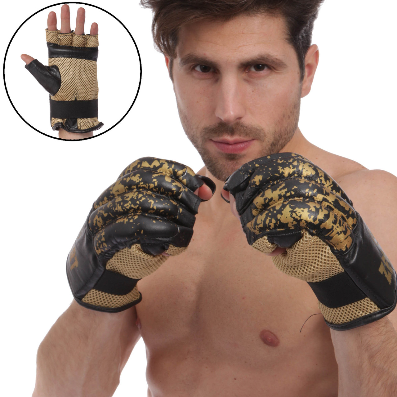Снарядні рукавички шингарти шкіряні Zelart 4226 Black-Gold розмір L