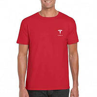 Футболка Тесла мужская хлопковая, спортивная летняя футболка Tesla, Турецкий хлопок, S Красная