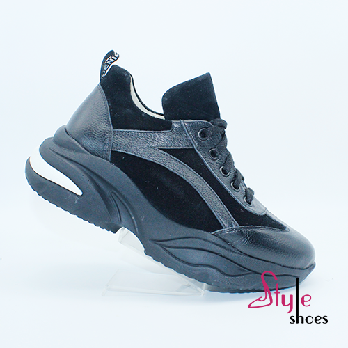 Кросівки снікерси жіночі шкіряні чорного  кольору “Style Shoes”