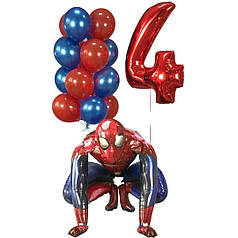 Орормления кулями на день народження, кулька цифра 4 і ходячий куля Спайдермен