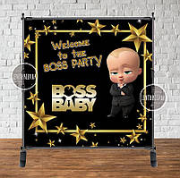Банер 2х2м, "Бос Молокосос, чорно-золотий"- Фотозона (вініловий) на день народження