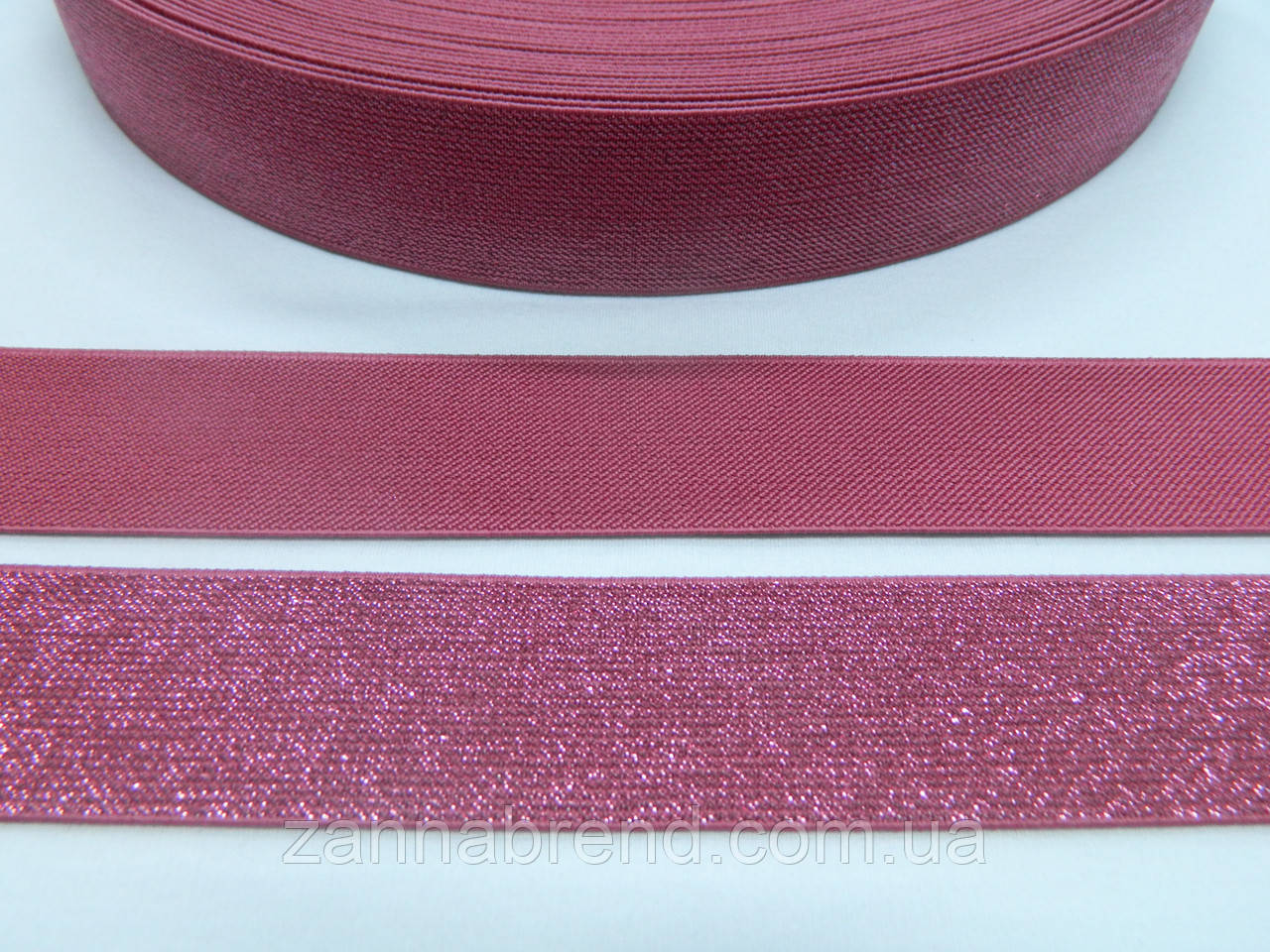 Тесьма эластичная (резинка) темно-розовая с розовой люрексовой нитью 4 ...