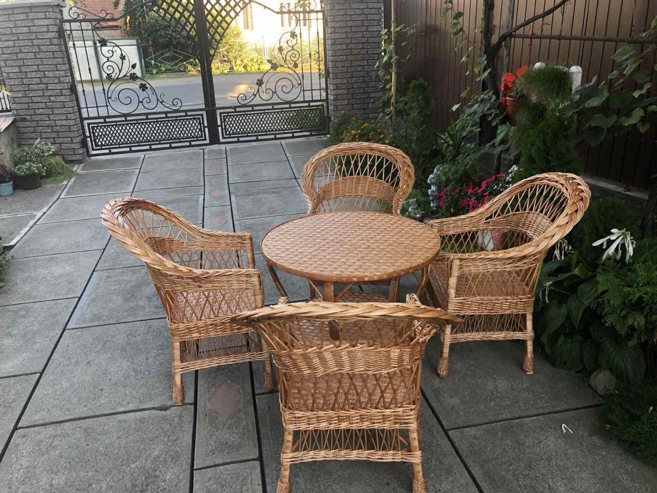 Комплект меблів для саду з дерева і лози 4 крісла Стандарт + стіл круглий Ø90 Woody Світле дерево - фото 2 - id-p1378621335