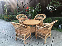 Комплект меблів для саду з дерева і лози 4 крісла Стандарт + стіл круглий Ø90 Woody Світле дерево
