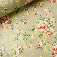 Ткань для скатерти с пропиткой розы на оливковом, ширина 150 см