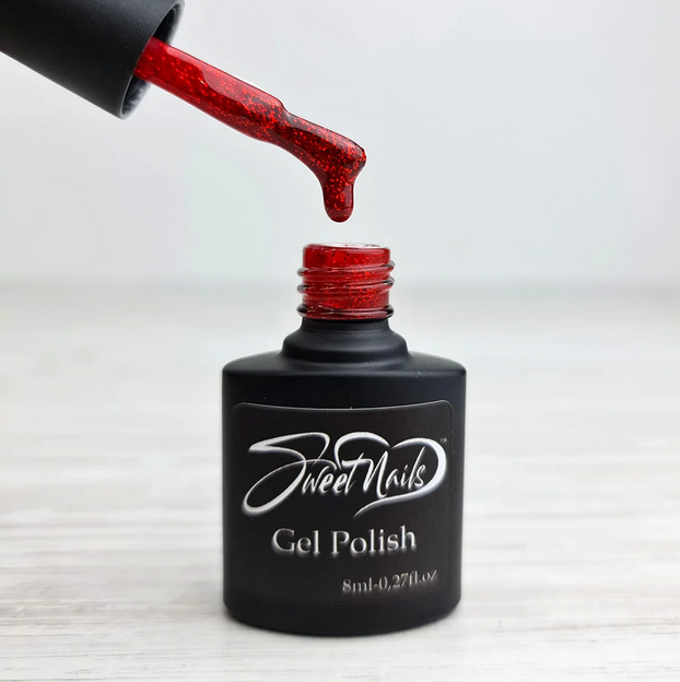 Гель лак для нігтів Sweet Nails червоний червоний з блискітками №66 8мл