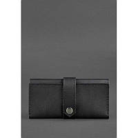 Качественное портмоне-клатч черное Krast Красивый кошелек премиум класса Кожаное портмоне ручной работы