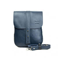 Мужская кожаная сумка для носки через плечо Mini Bag синяя Стильная мужская сумка для планшета и не только