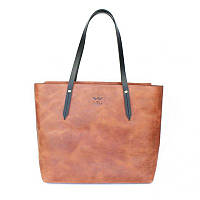 Кожаный шоппер Walker Mini светло-коричневый винтажный Вместительная женская сумка премиум класса