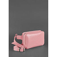 Кожаная женская поясная сумка Dropbag Mini розовая Женская сумка на пояс Элегантная женская поясная сумка