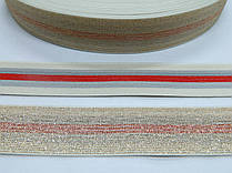 Тасьма еластична (гумка) персиково-червона із золотою люрексовою ниткою 4 см