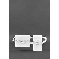 Набор женских белых кожаных сумок Mini поясная/кроссбоди Комплект люкс класса из 2-х сумок и 2-х ремней