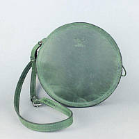Женская кожаная сумка Amy S зеленая винтажная Круглая сумка для девушки через плечо Женская сумка круг кожаная