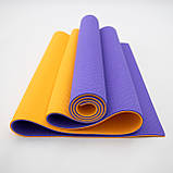 Килимок для йоги та фітнесу TPE (йога мат, каремат спортивний) OSPORT Yoga ECO Pro 6мм (FI-0076) Фіолетово-помаранчевий, фото 2