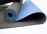 Килимок для йоги та фітнесу TPE (йога мат, каремат спортивний) OSPORT Yoga ECO Pro 6мм (FI-0076) Чорно-синій, фото 4