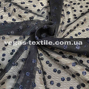 Сітка принт горох Темно-синій