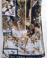 Женский шарф-палантин-парео цветочный принт хлопок-бамбук 188 х 73 см чёрно-белый