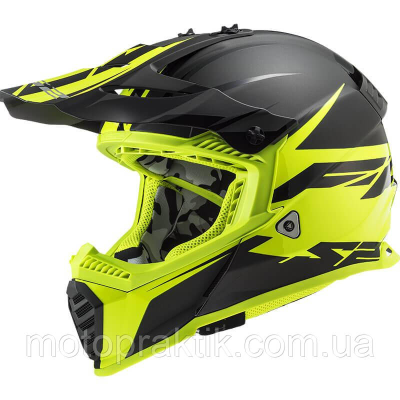 LS2 MX437 FAST EVO ROAR MATT BLACK HI-VIS YELLOW, XXS, Мотошолом кросовий