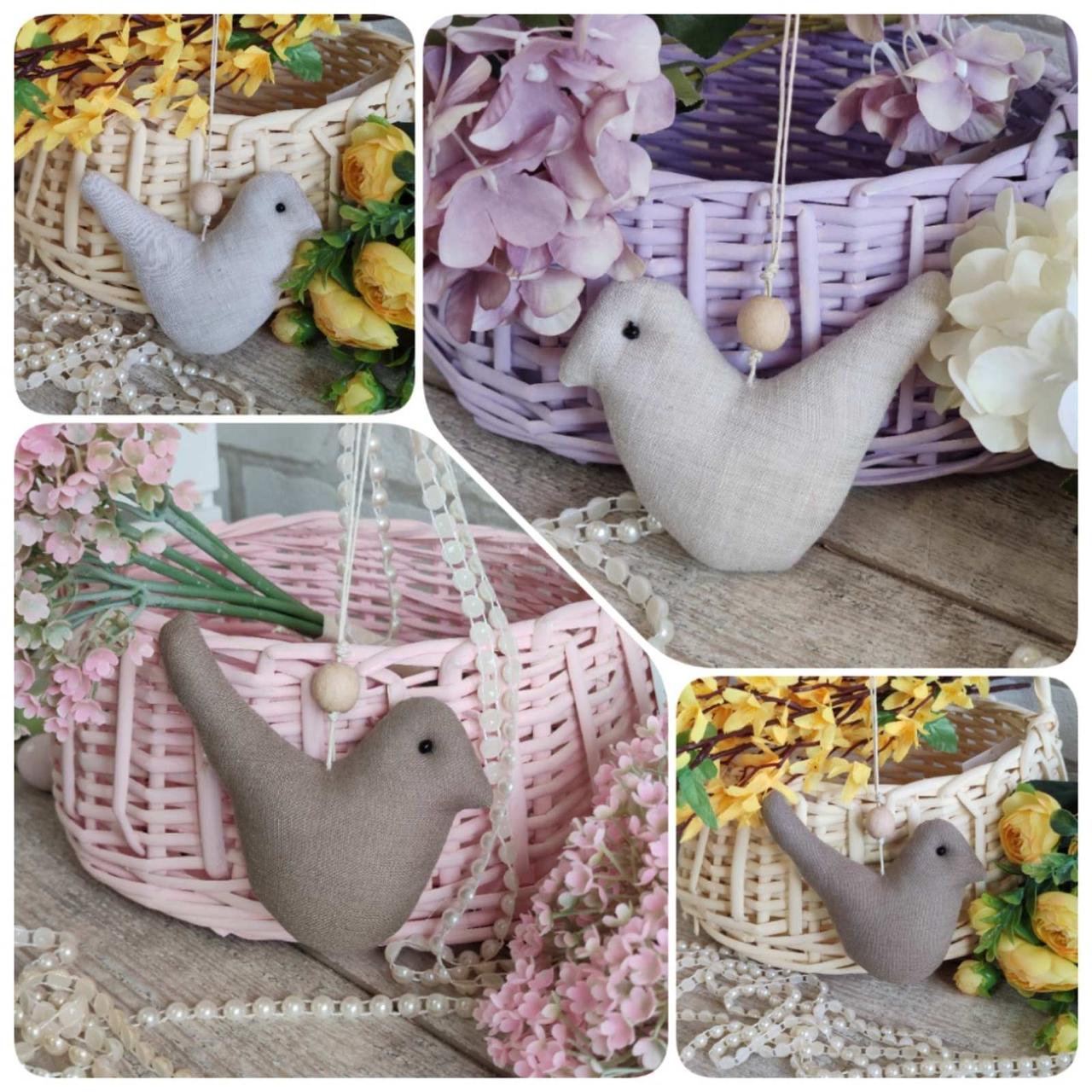 Пташки великодні льон, h 9,5 см х 11 см,
великодній декор, фото 1