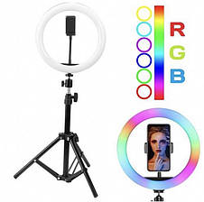 Кільцева LED лампа 30 см RGB кольорова + штатив 2м, фото 3