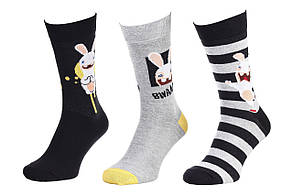 Шкарпетки Rabbids Invasion Rabbits + Hand Joints / Rabbit + Stripes / Rabbit Head 3-pack black gray