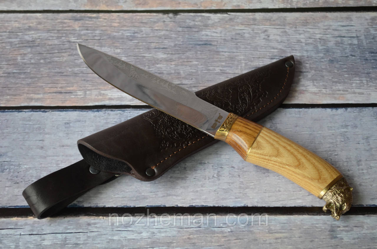 Мисливський ніж Вовк 2 ручної роботи, з шкіряним чохлом в комплекті, відмінний подарунок чоловікові