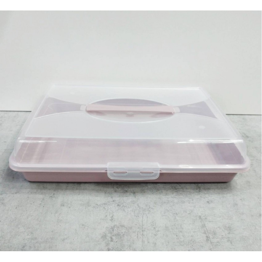 Тортівниця з кришкою прямокутна 44 х 30 х 9,5 см рожева Альона 169057, фото 1