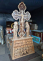 Церковная Голгофа-крест из ольхи напольная с предстоящими 2,5 м