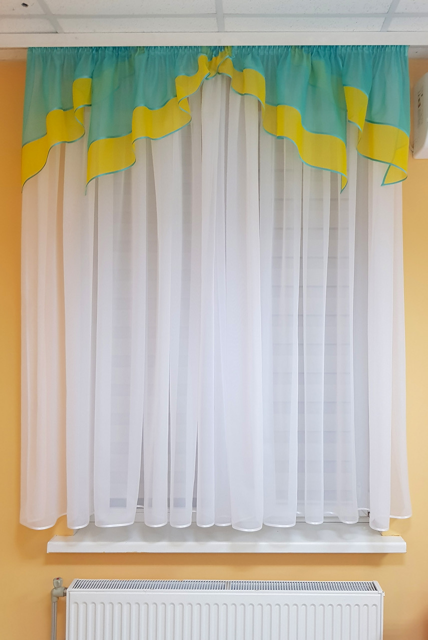 Ламбрекен Firanka Куточки карниз 150см жовтий з бірюзовим (1_6у), фото 1