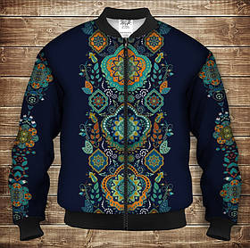 Бомбер з 3D принтом на тему Індійські орнаменти Синій тон Дорослі і Дитячі розміри ВСІ Розміри