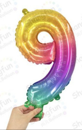 Фольгована кулька цифра "9" градієнт розмір 16 дюймів, фото 1