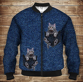 Бомбер з 3D принтом на тему Кошеня в кишені Дорослі і Дитячі розміри ВСІ Розміри