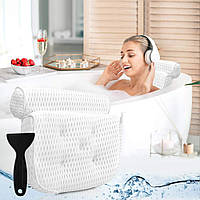 Белая подушка подголовник для ванной для поддержки головы шеи спины с присосками 36x33 4D Air Mesh
