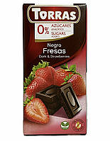 Чорний шоколад з полуницею Torras Negro 75 г (без цукру і глютену) 8410342002174