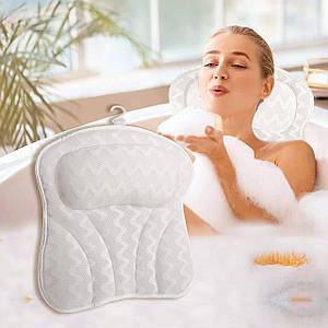 Белая ортопедическая подушка подголовник для ванной для поддержки головы шеи и спины с присосками 42 x 41 см