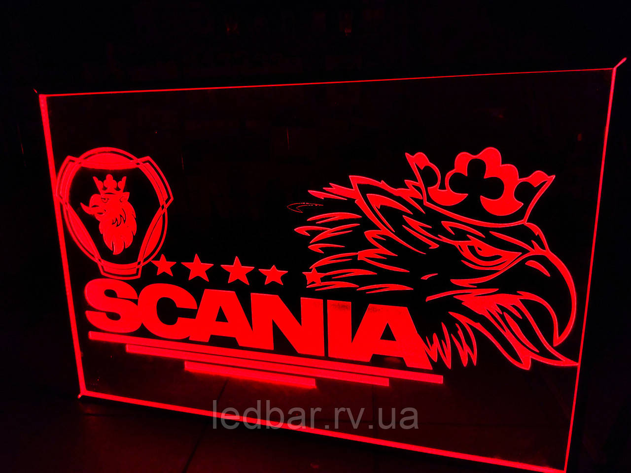 Табличка на задню стінку кабіни вантажного авто, SCANIA 40х60 см різнокольорова з пультом