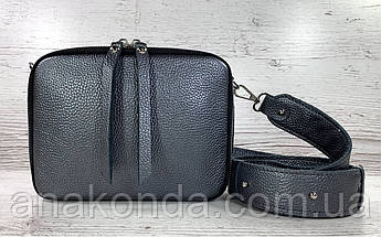 61-2-2р Натуральна шкіра срібло нікель Сумка жіноча через плече Крос-боді шкіряна з двома ременями Сумка шкіряна срібна, фото 5