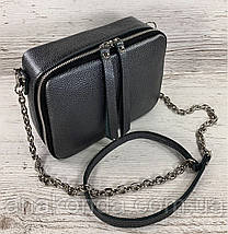 61-2-2р Натуральна шкіра срібло нікель Сумка жіноча через плече Крос-боді шкіряна з двома ременями Сумка шкіряна срібна, фото 3