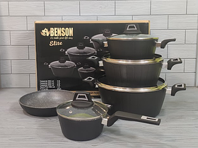 Набір казанів (кастрюль) з мармуровим покриттям Benson BN-343 Набір кухонного посуду 9 предметів