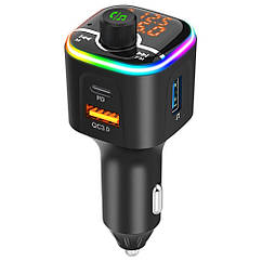 ФМ трансмітер, FM-модулятор Aiver F68 MP3 RGB Bluetooth v5.0 MicroSD PD3.0 + QC3.0