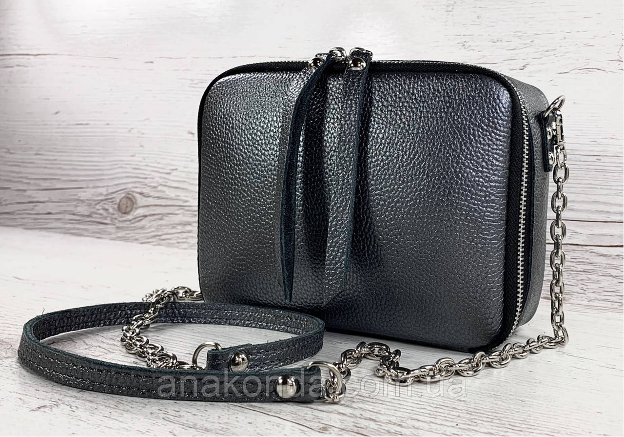 61-2 Натуральна шкіра, Сумка жіноча крос-боді чорна, тиснення рептилія Сумка cross-body шкіряна чорна